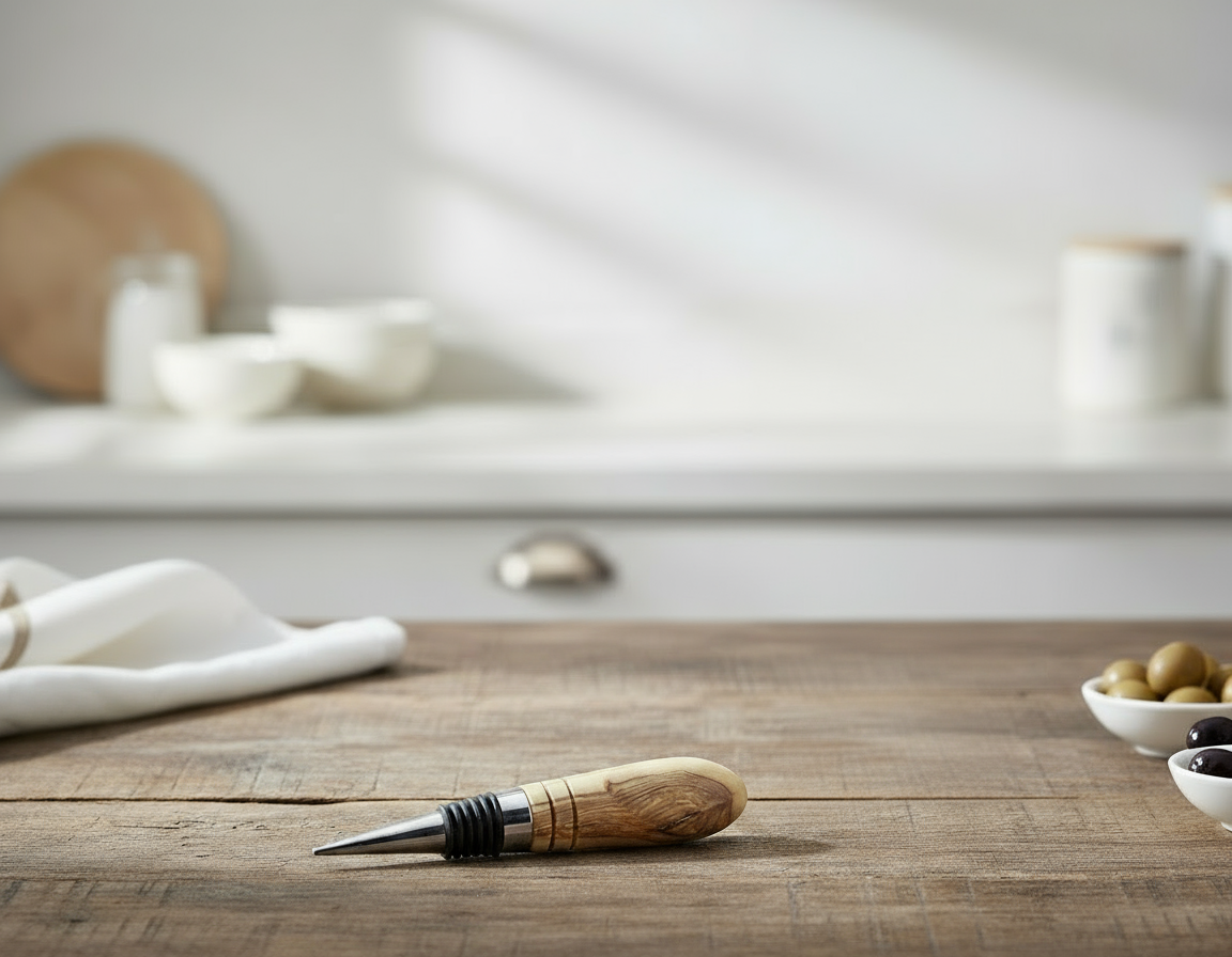 Handcrafted olive wood and stainless steel bottle stopper