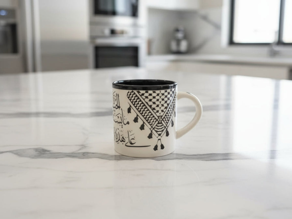 Kuffyieh pattern hand made ceramic mug from Palestine Hebron Pottery