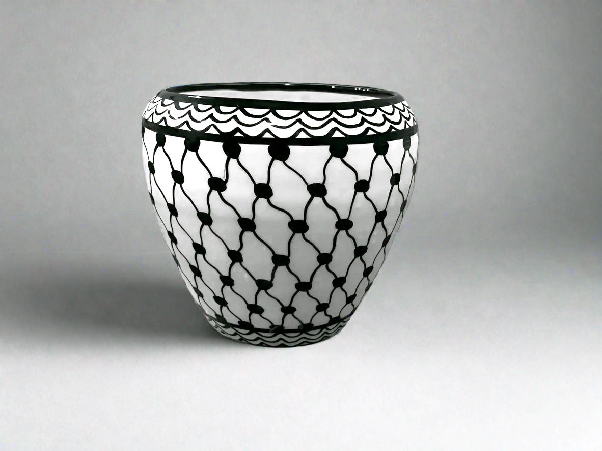 Handcrafted Ceramic Flower Pot – 7” Indoor & Outdoor Planter | Palestinian Pottery from Hebron | Kuffiyeh Pattern