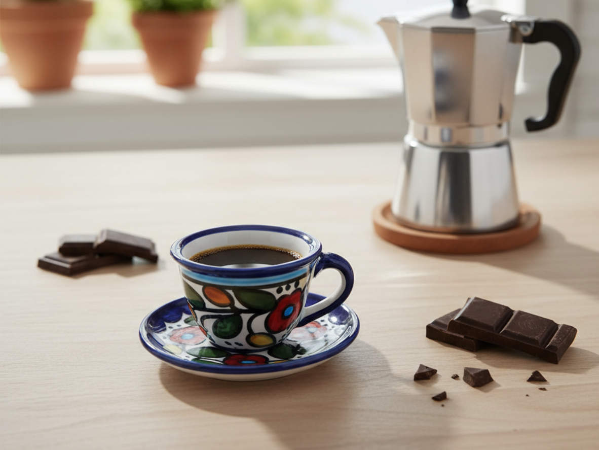 Coffee or espresso cup with saucer handmade in Palestine 