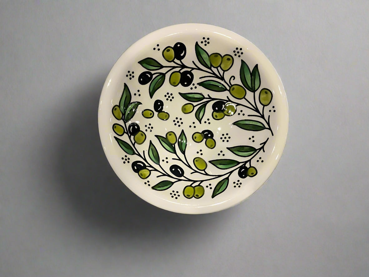 Handcrafted Ceramic Serving Bowl – 7.5 Inch Soup, Soup & Salad Bowl | Olive Harmony & Garden Rose Vine Designs