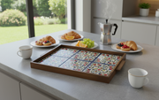 Handmade in Palestine Decorative tray with a floral pattern for serving coffee and tea mugs, food plates. 