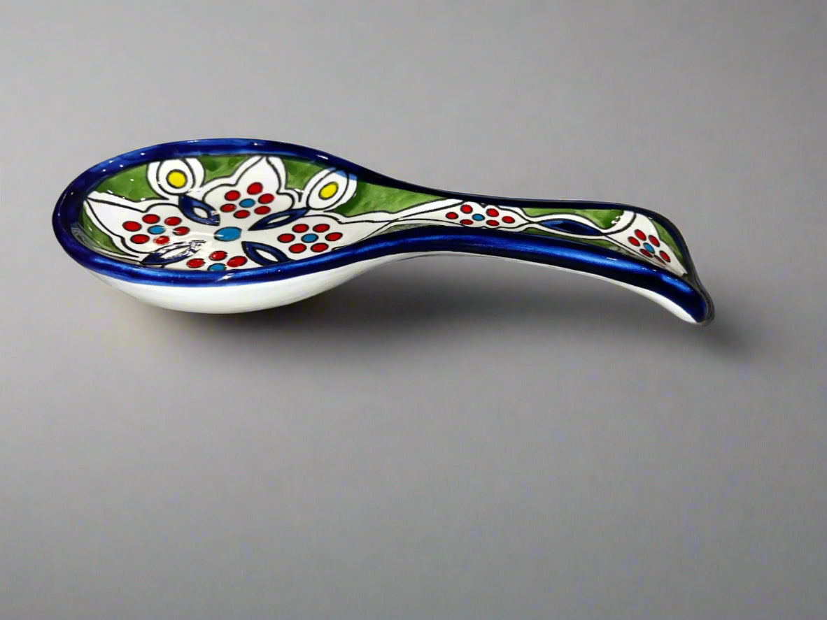 Floral Green Small Spoon Ceramic Rest