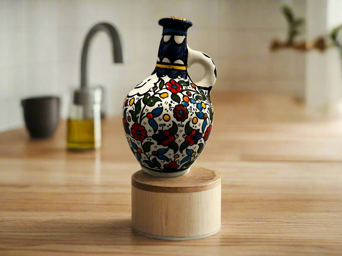 Floral Pattern Olive Oil Decanter Palestinian 