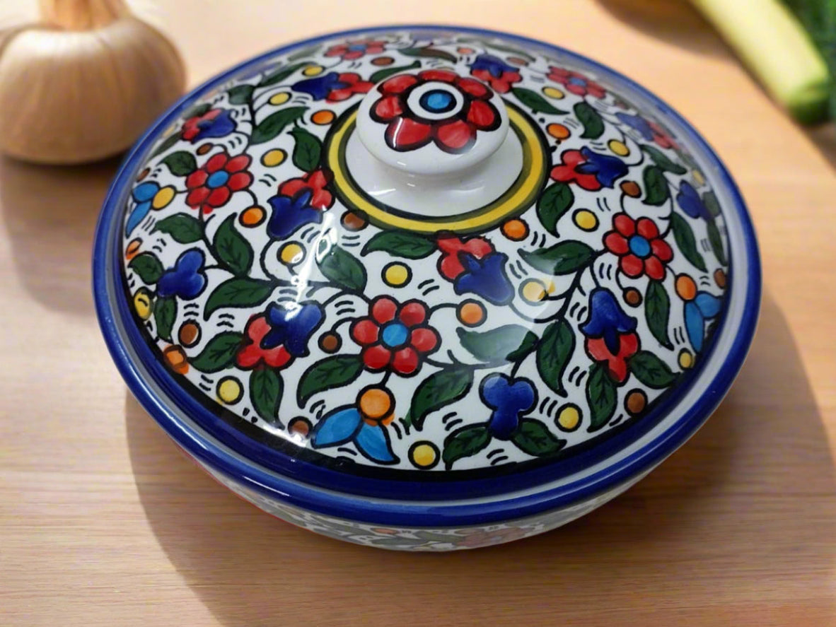 Hand-Painted Floral Ceramic Lidded Bowl