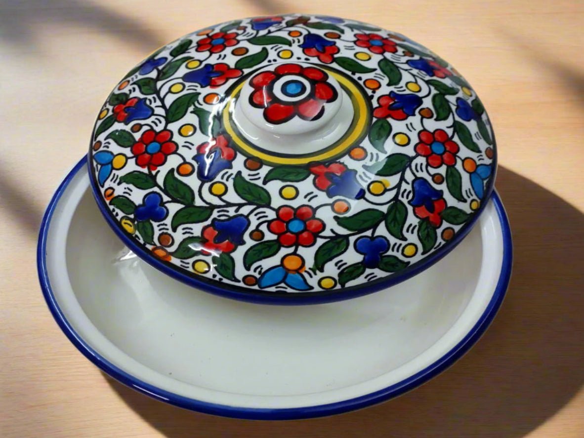 Hand-Painted Floral Ceramic Lidded Bowl
