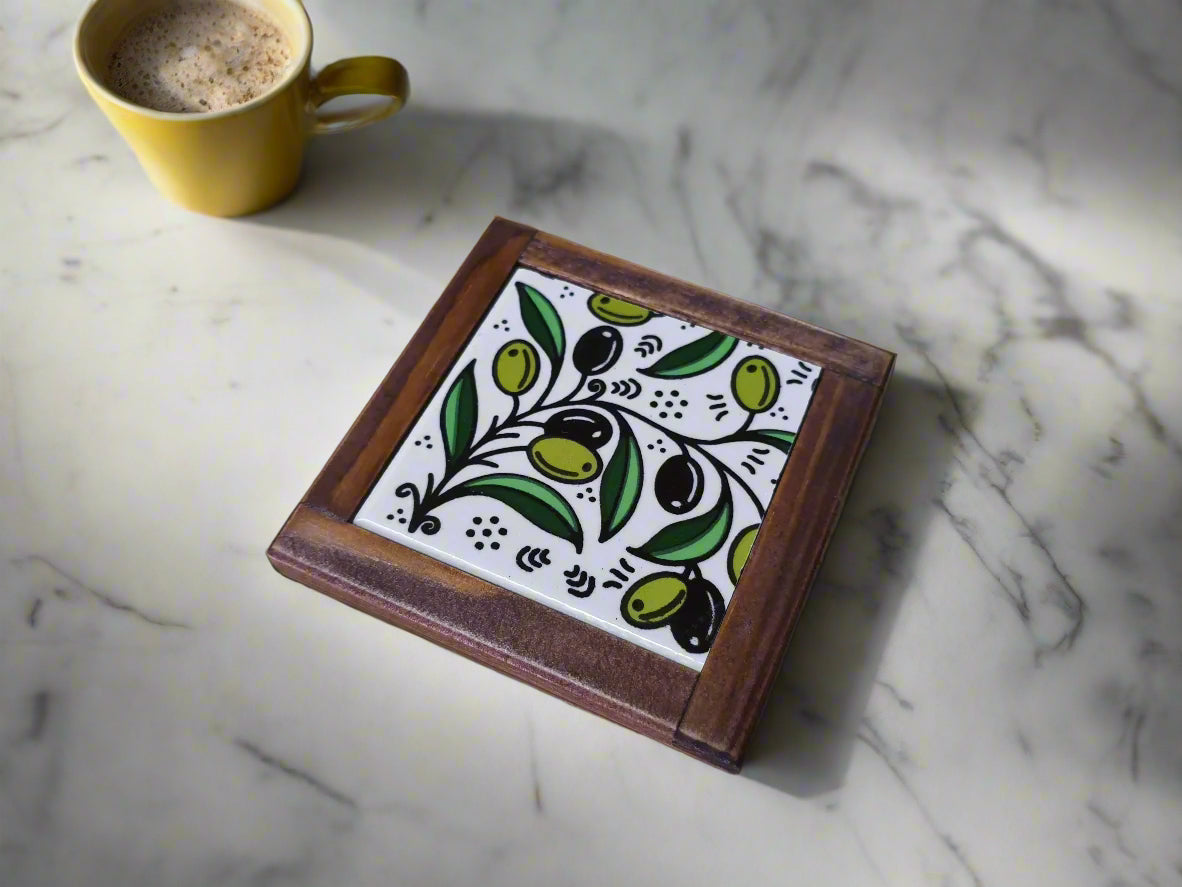 Handmade Ceramic and wood coaster made in Palestine