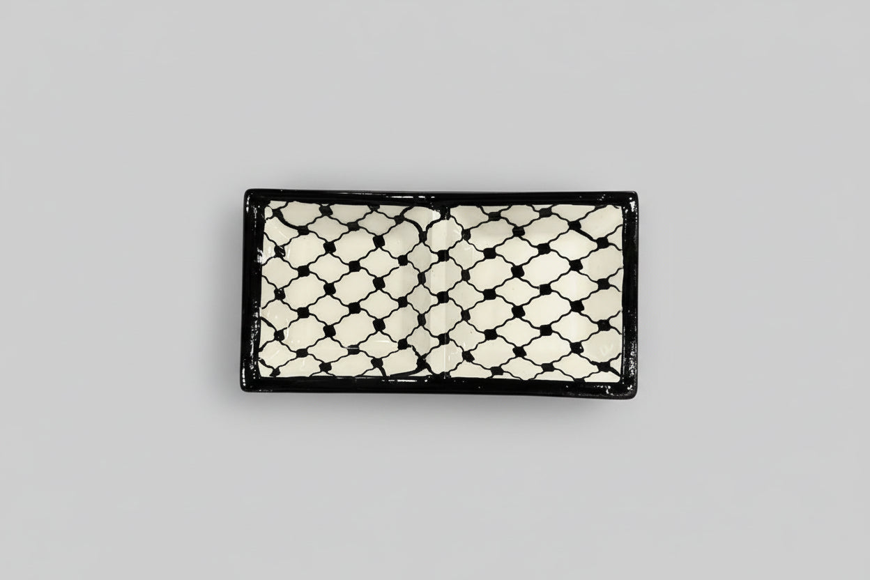 Handcrafted Ceramic Dual Appetizer Plate – Kuffiyeh Design