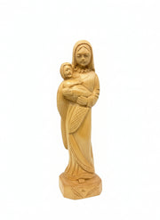 Handmade Olive Wood Mother Mary Statue: Holy Land Christian Decor