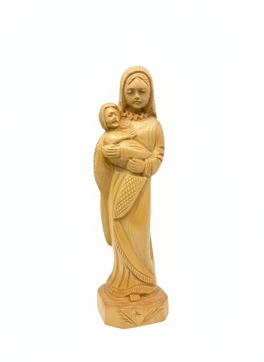 Handmade Olive Wood Mother Mary Statue: Holy Land Christian Decor