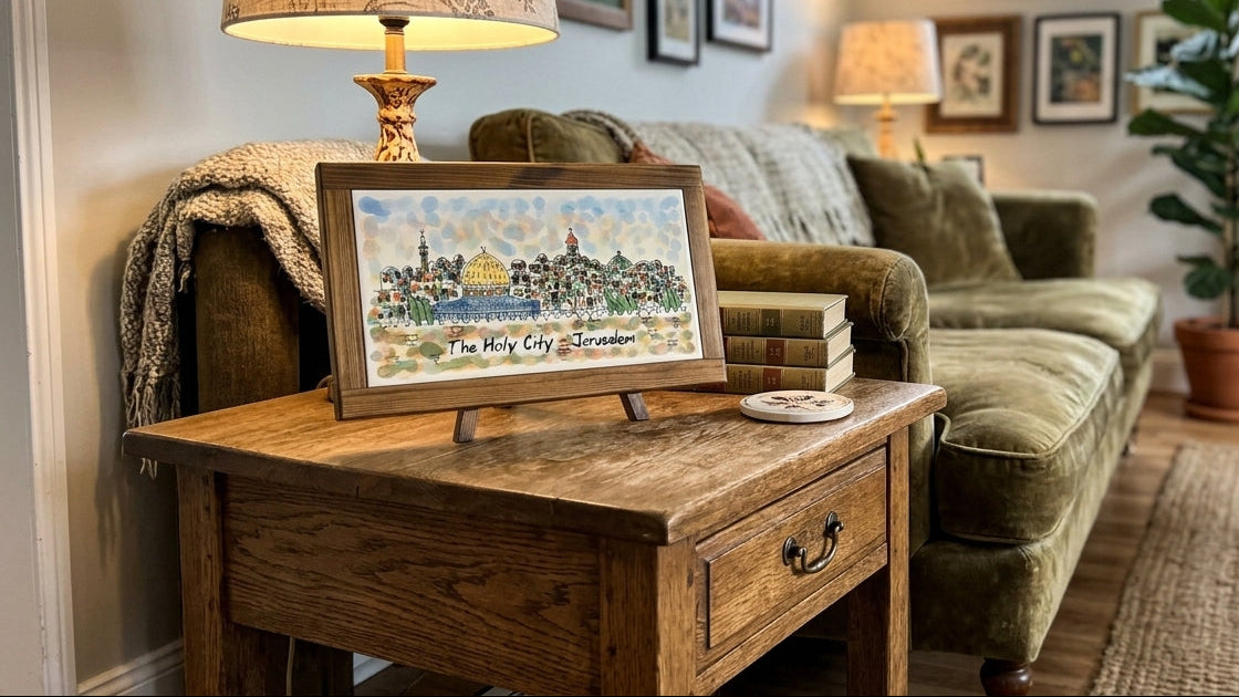 Ceramic plate on a wooden frame hand made Palestine