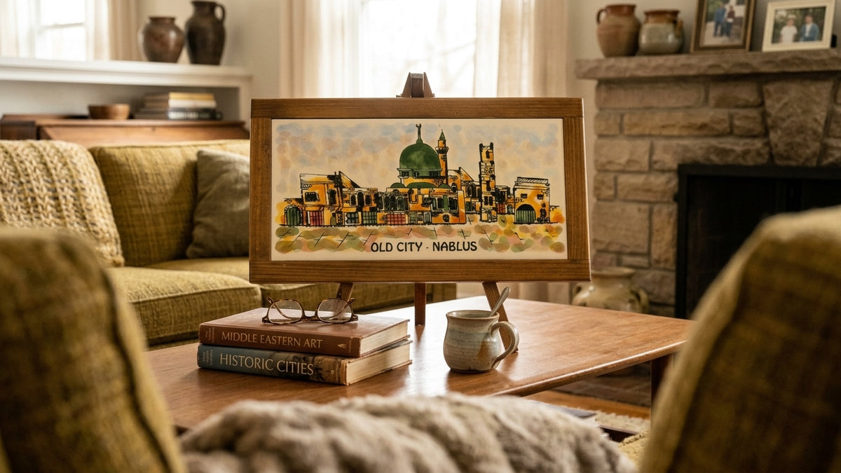 Ceramic plate on a wooden frame hand made Palestine