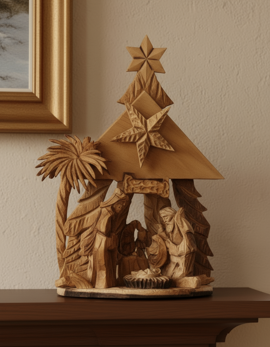 Holy Land Olive Wood Hand Made Nativity Scene with Music Box Holiday Gift Christmas Gift