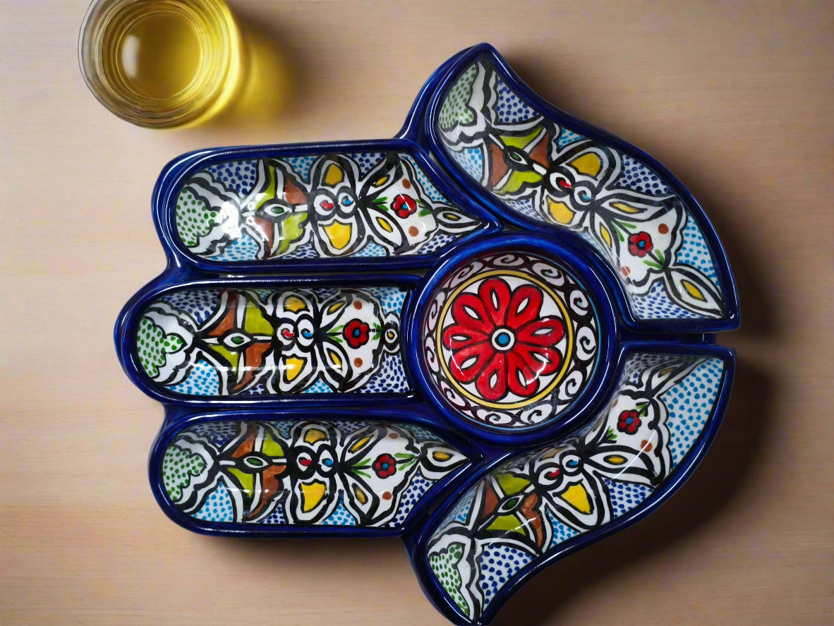 Appetizer & Dipping Plate Set Handcrafted 7-Piece Ceramic Palm shape