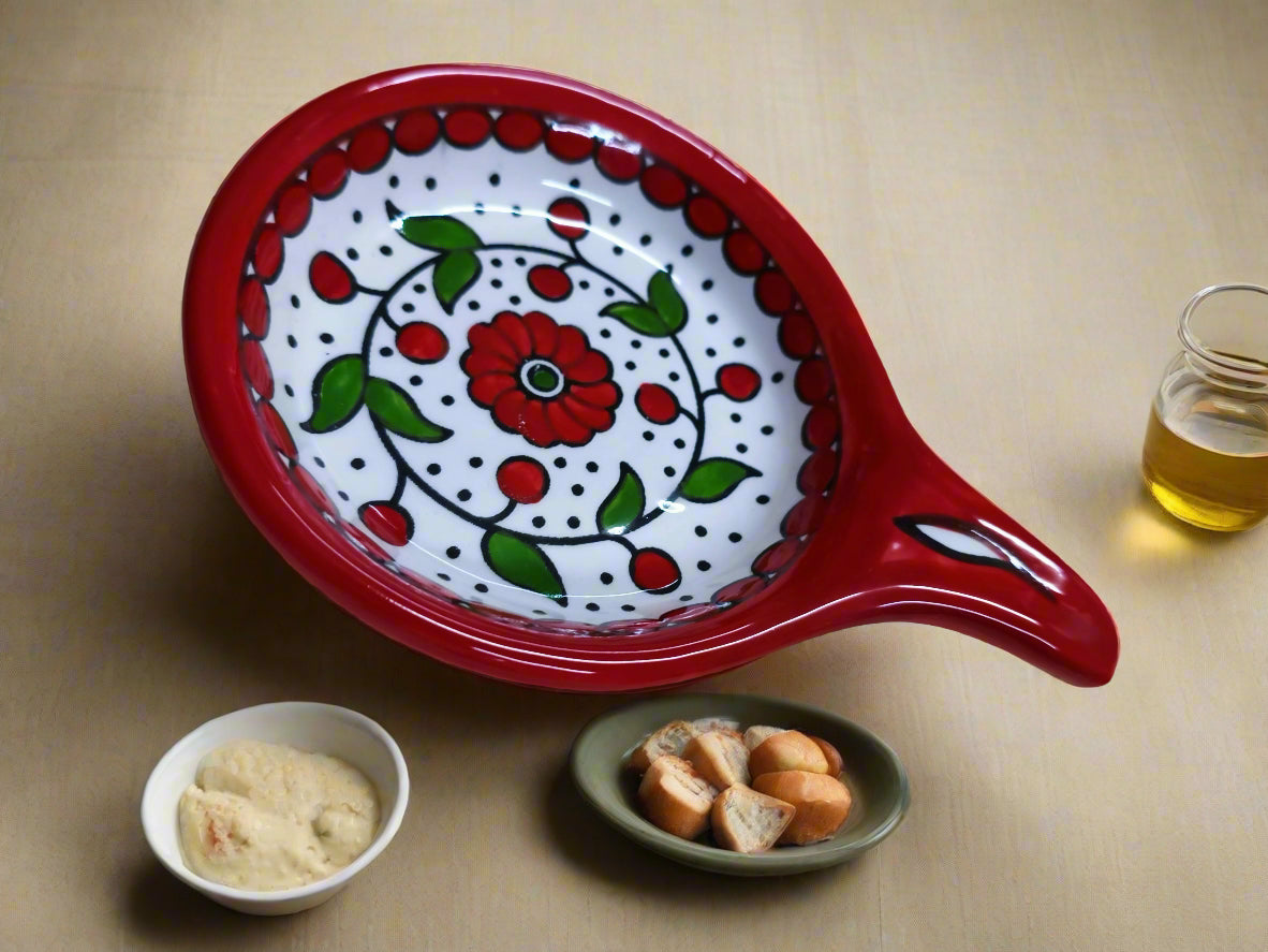 Handmade Ceramic Serving Pan 5 Inch Appetizer & Snack Dish Multiple Floral & Blue Rose Designs