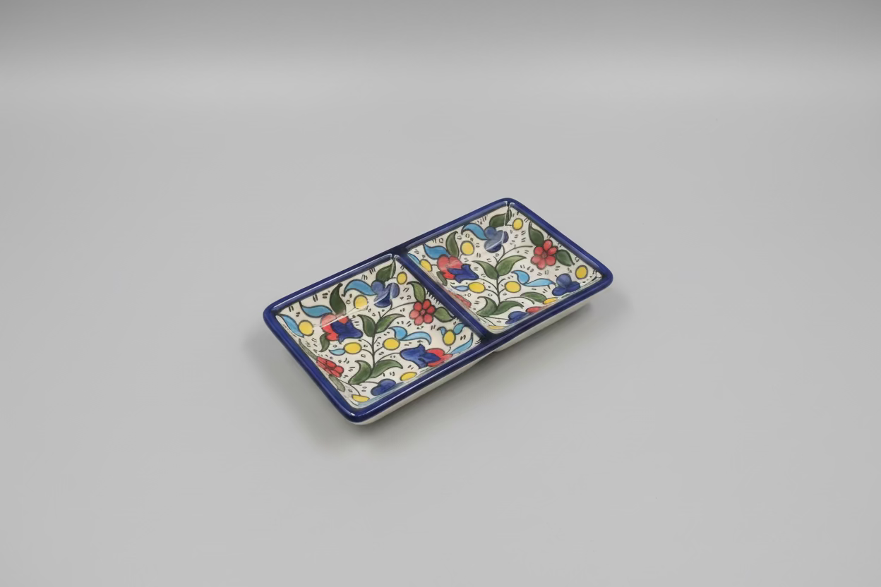 Handcrafted Ceramic Dual Appetizer Plate | Various Hebron Designs