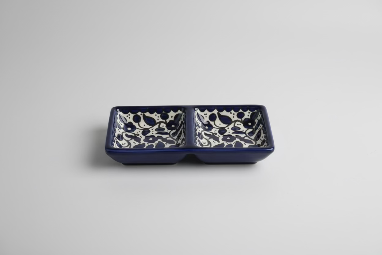 Handcrafted Ceramic Dual Appetizer Plate | Various Hebron Designs