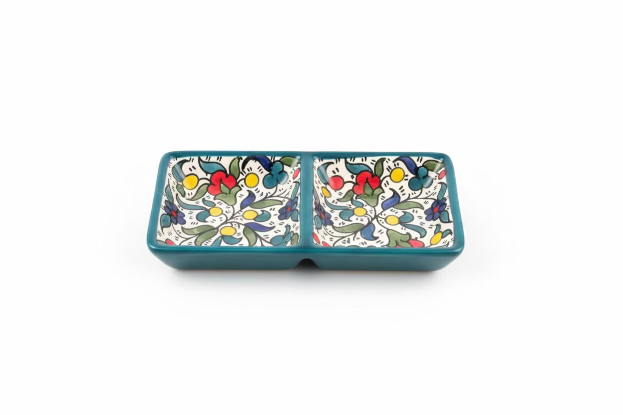 Handcrafted Ceramic Dual Appetizer Plate | Various Hebron Designs