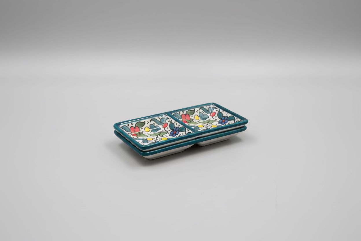 Handcrafted Ceramic Dual Appetizer Plate | Various Hebron Designs