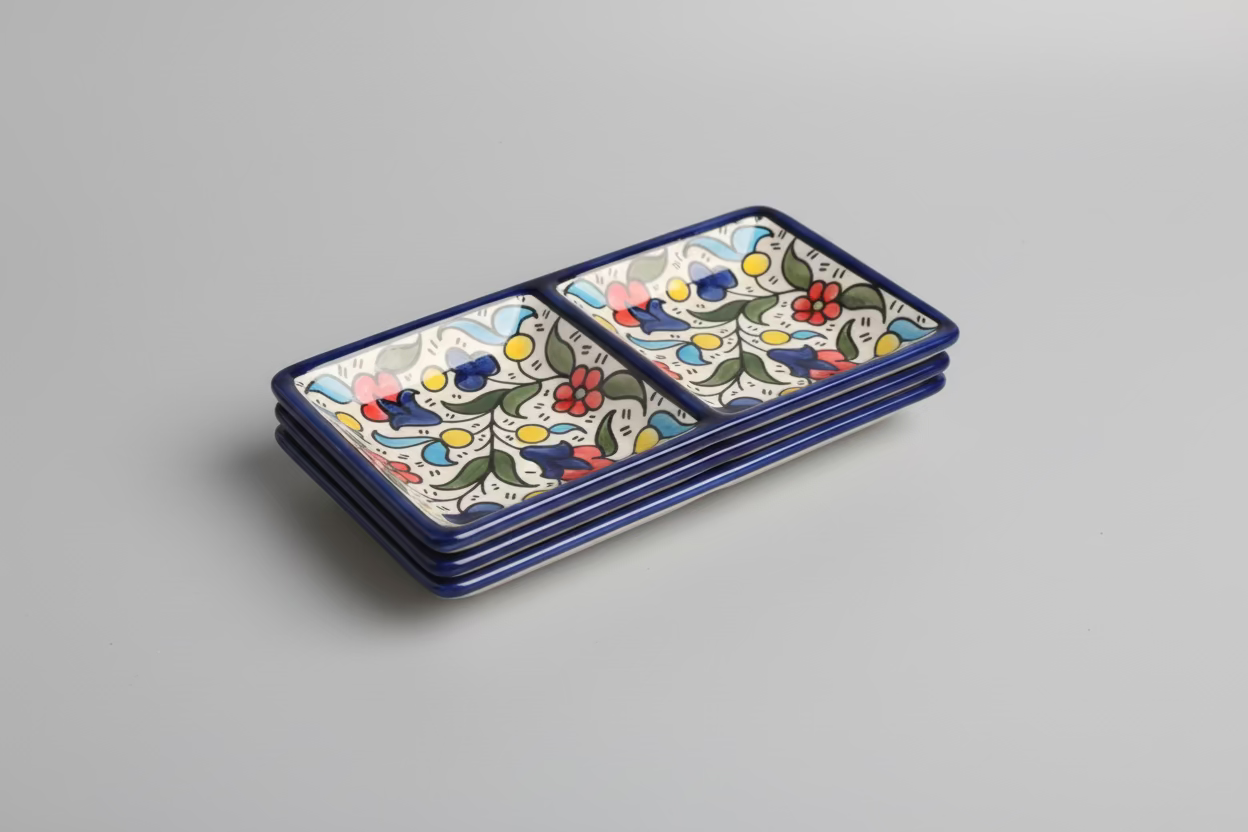 Handcrafted Ceramic Dual Appetizer Plate | Various Hebron Designs