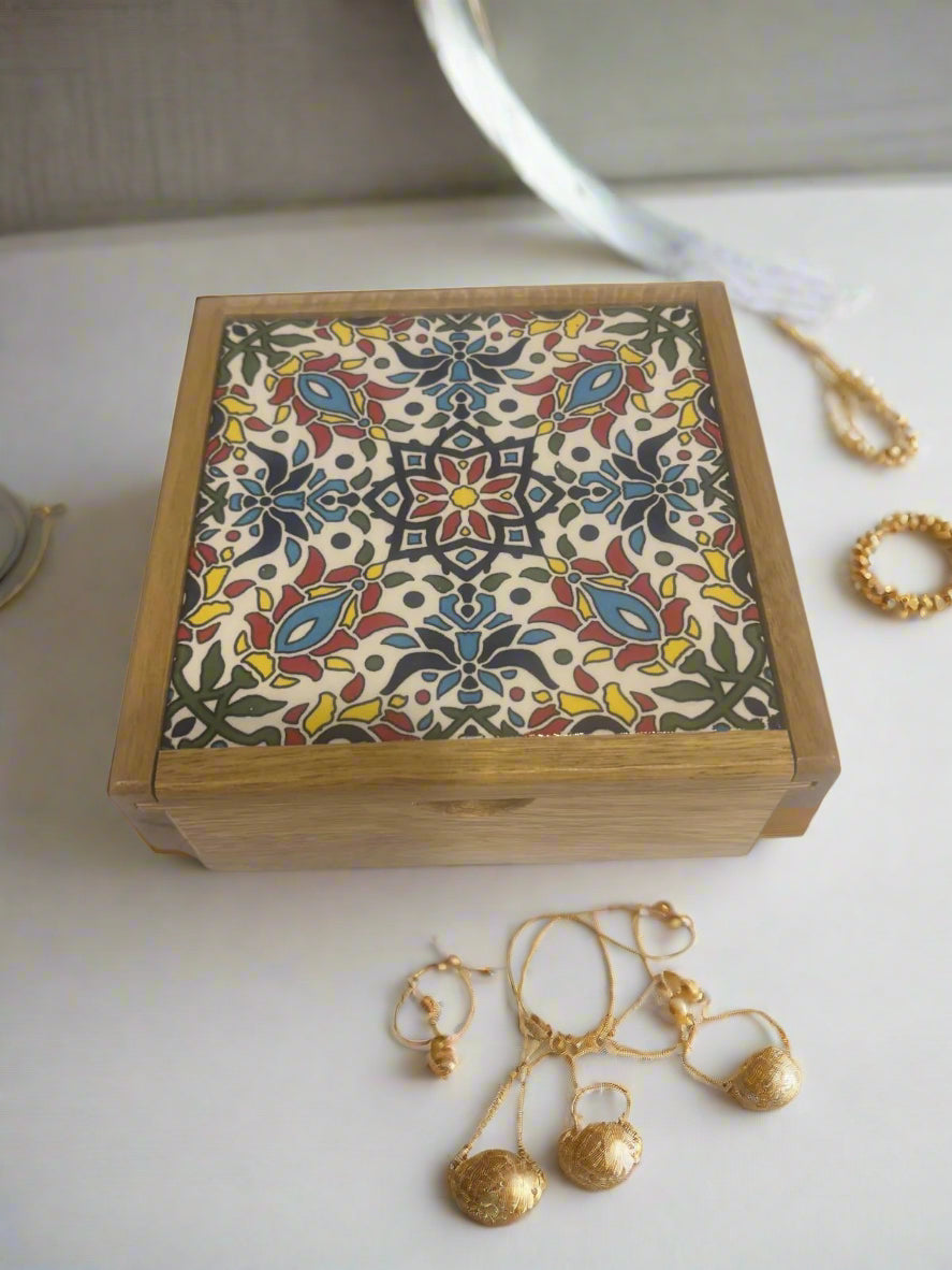 Handcrafted Ceramic & Wood Jewelry Box – 6" Keepsake Storage