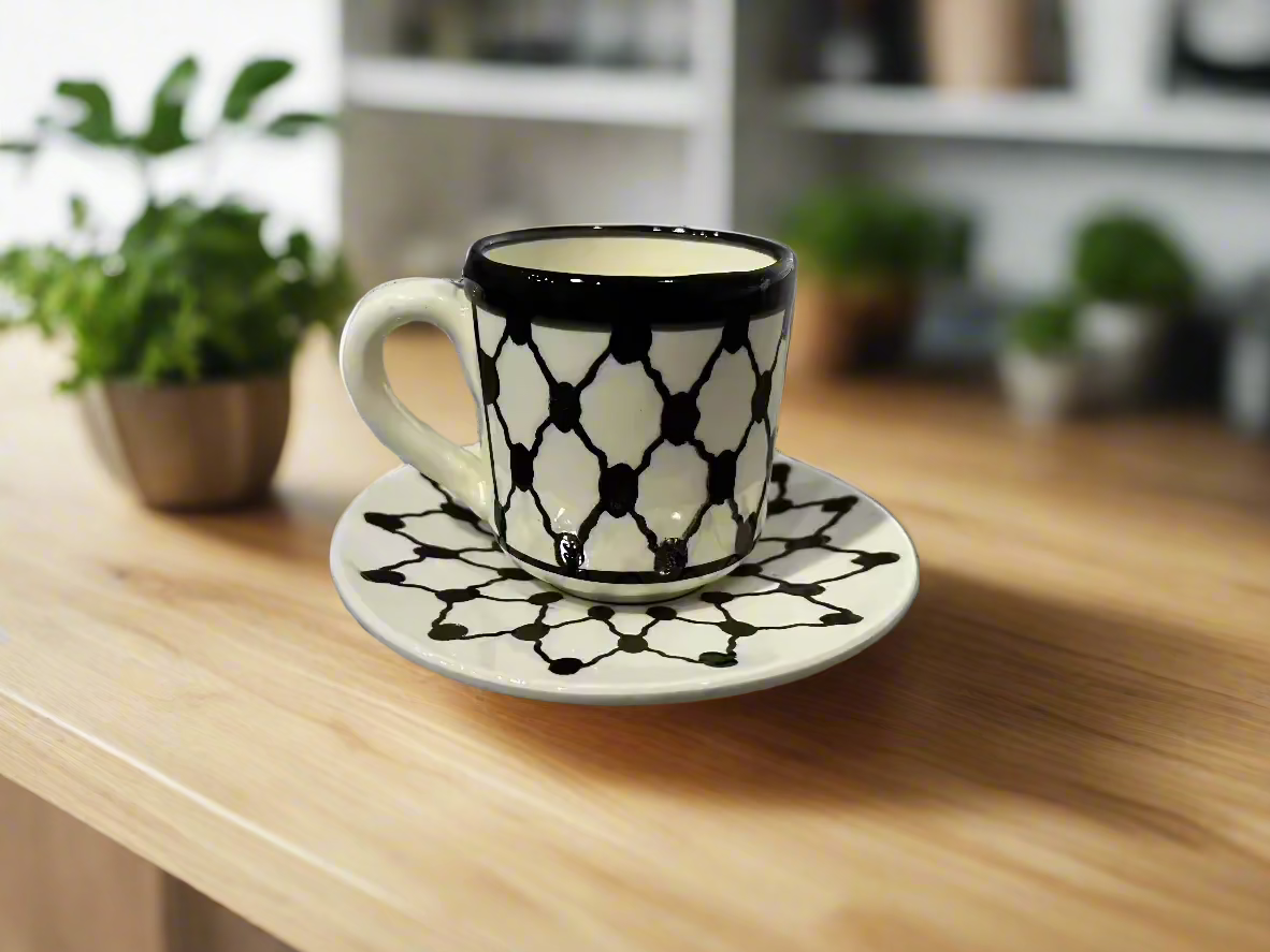Coffee cup, Kuffieyeh Cup, ceramic cup, hand made Palestine