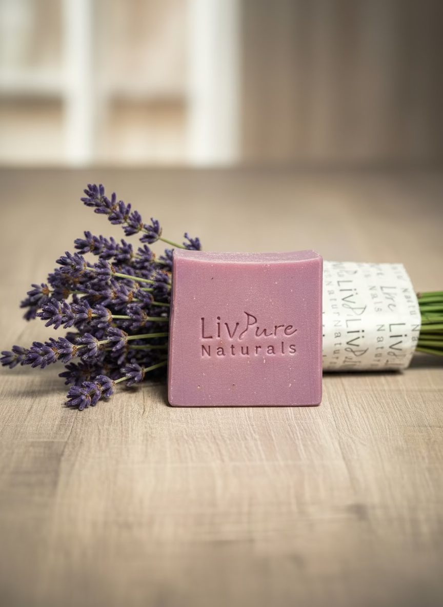 Lavender soap with 'Livpure Naturals' all handmade all natural