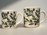 Handmade ceramic mug made in Palestine with Olive Pattern