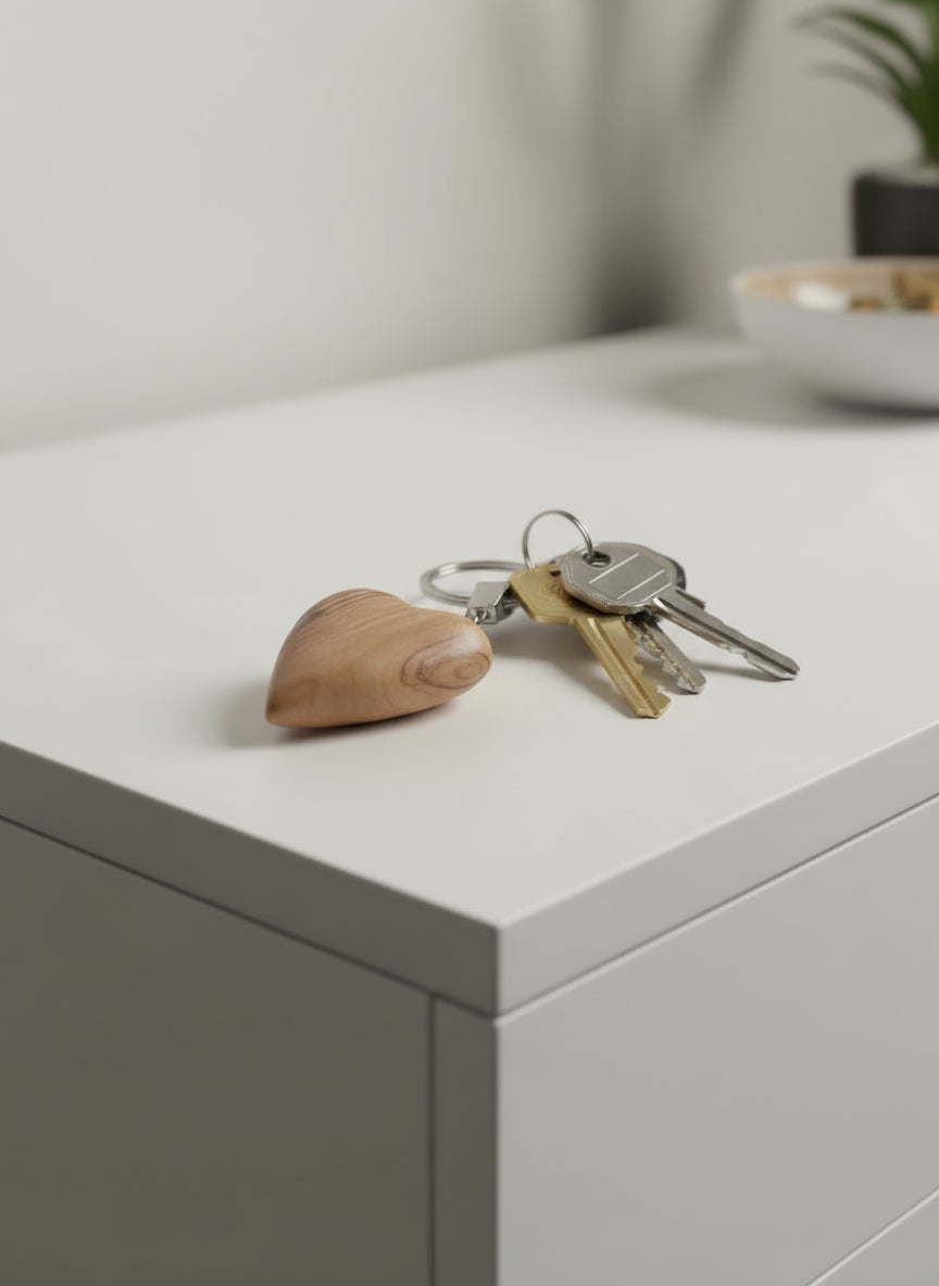 Olive-Wood-Love-Heart-Key-Ring-Gift-handmade