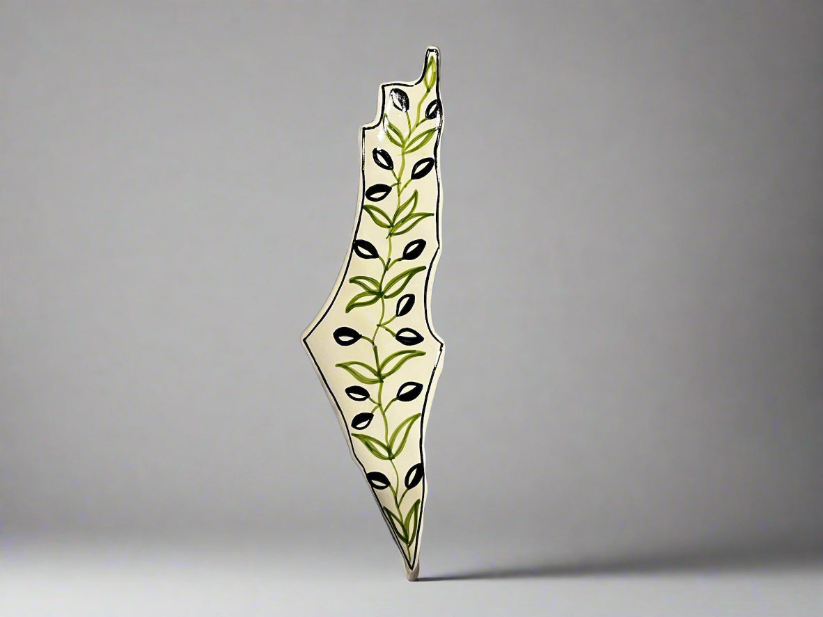Olive Branch Pattern on Ceramic Wall Decor of Palestine Map