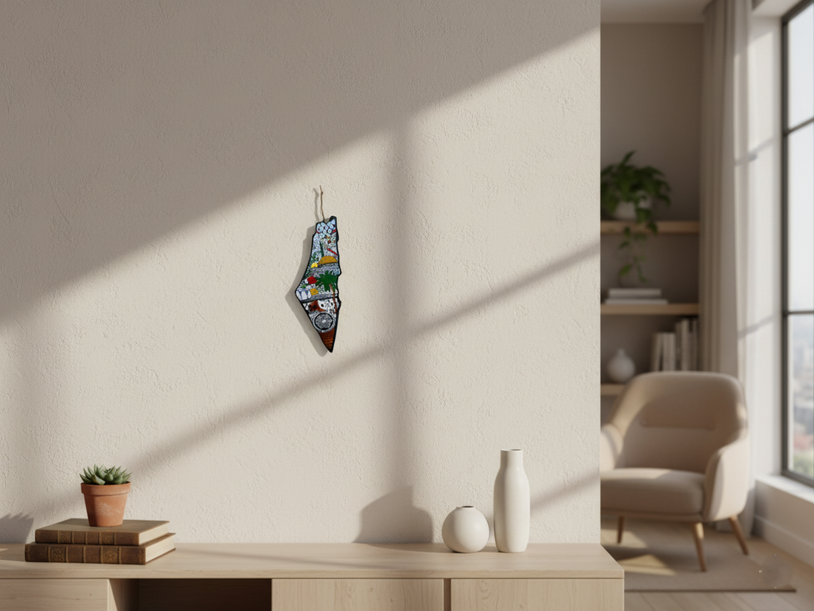 Handcrafted Ceramic Palestine Map Wall Decor – Large Authentic Hebron Pottery