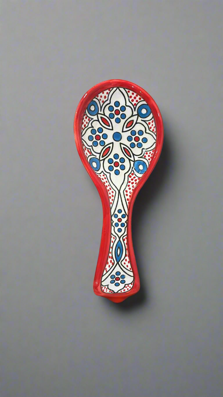 Red and Blue Patterned Small Spoon Ceramic Rest