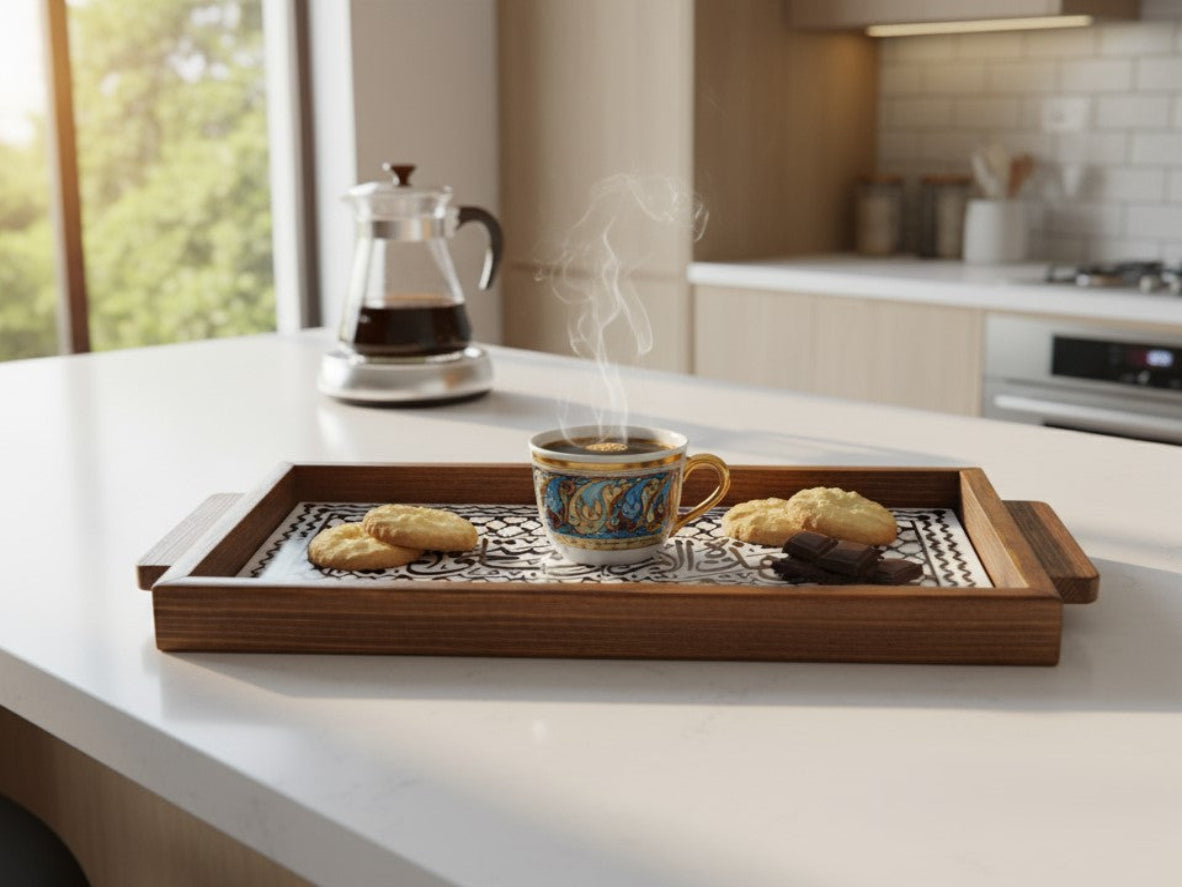 Handmade ceramic wooden tray made in Palestine