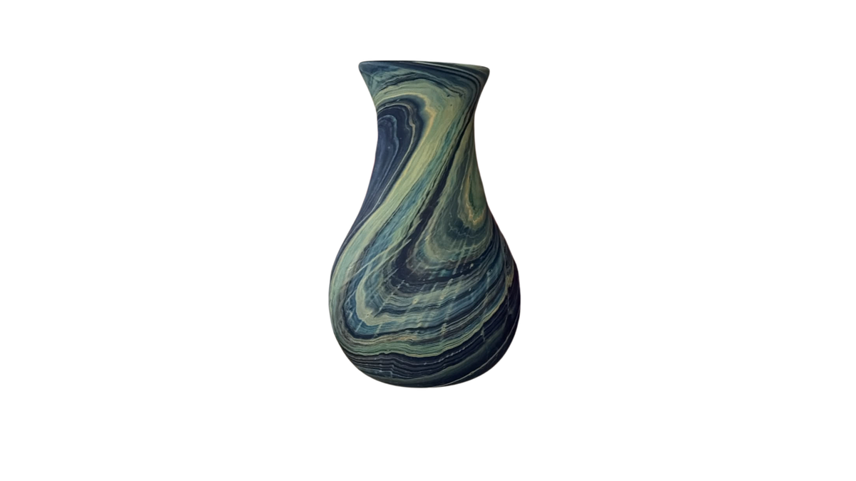 Hebron Glass Vase | Deep Blue with Green & Yellow Veining | One of a Kind