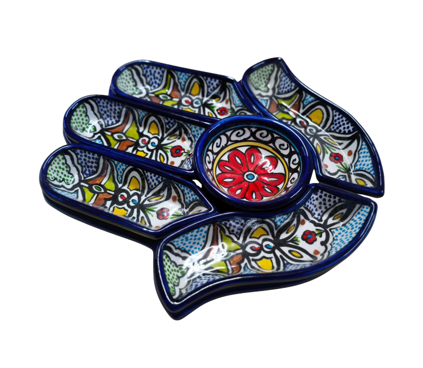 Appetizer & Dipping Plate Set Handcrafted 7-Piece Ceramic Palm shape