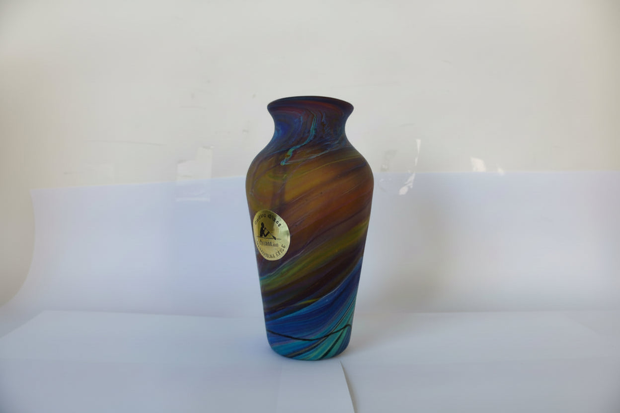Hebron Glass Vase | Amber Brown & Deep Blue Marble | One of a Kind