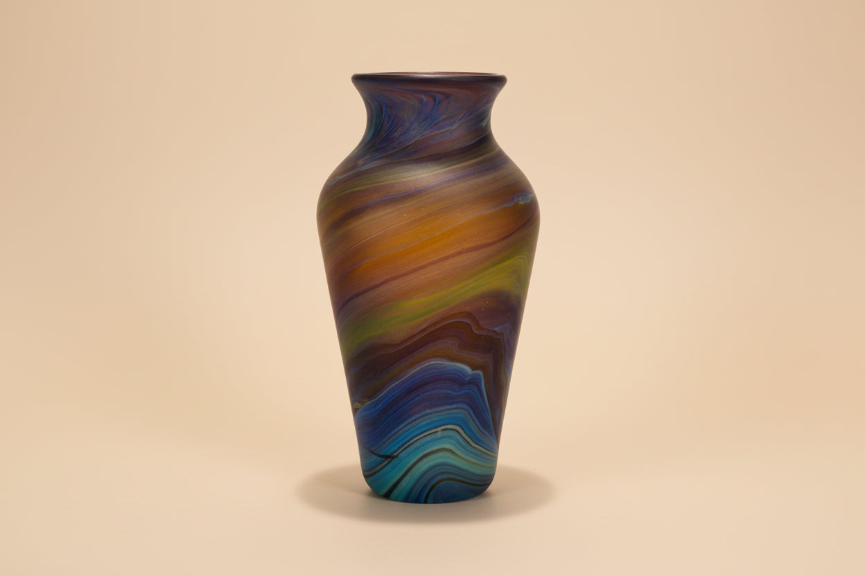 Hebron Glass Vase | Amber Brown & Deep Blue Marble | One of a Kind