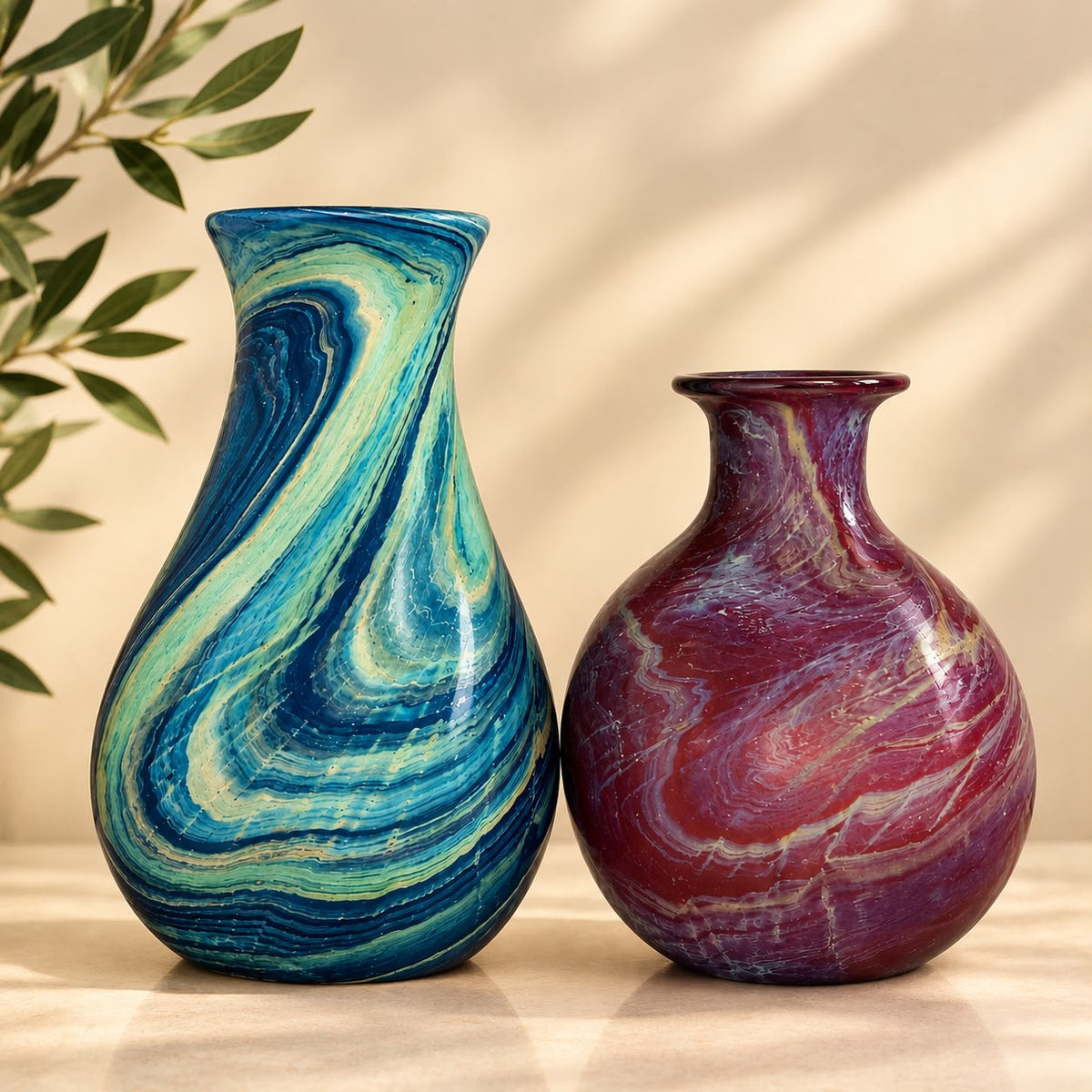 Hebron Glass Vase | Deep Burgundy & Gold Marbling | One of a Kind
