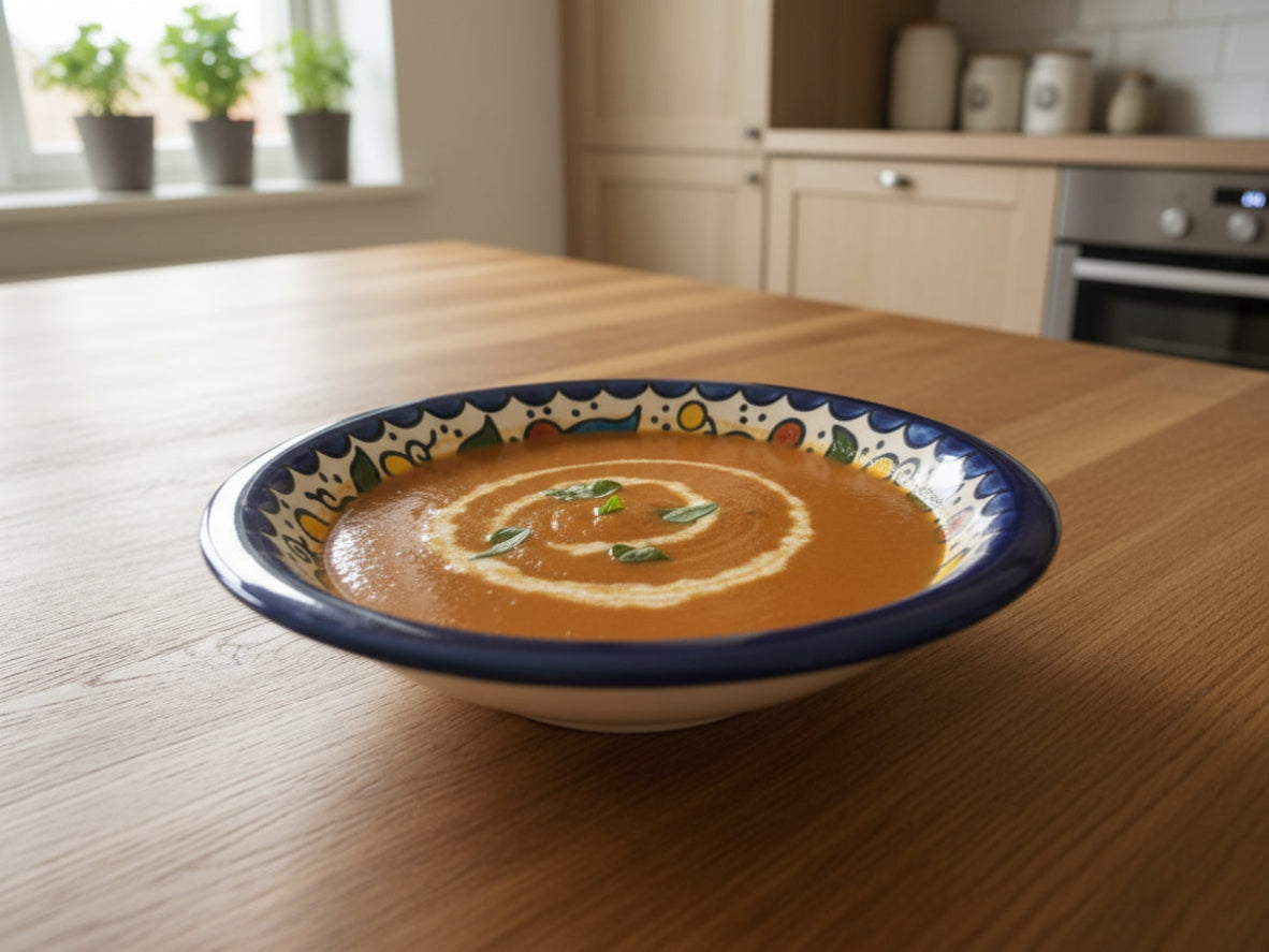Decorative ceramic bowl with floral patterns on a white surface