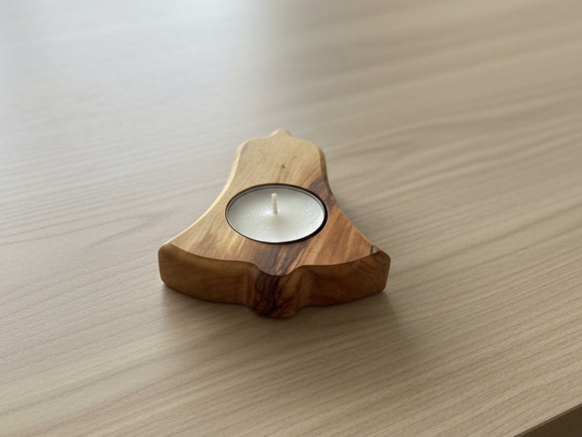 Handmade olive wood candle holder from holy land for christmas