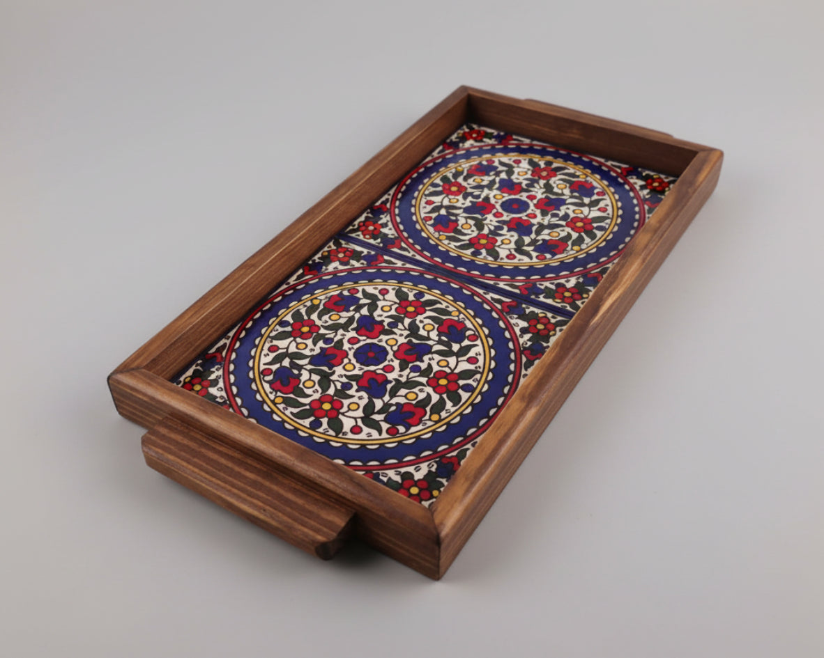Handmade ceramic wooden tray made in Palestine Hebron