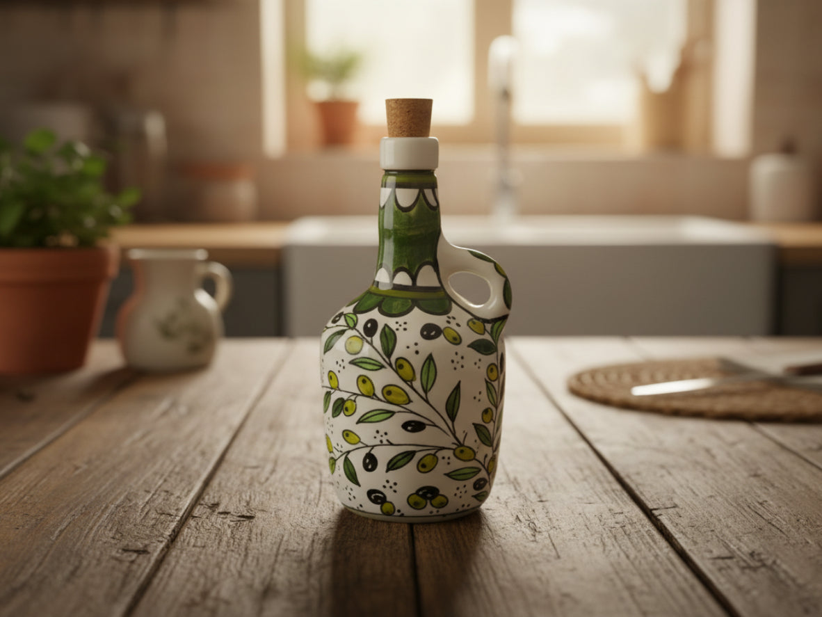 handmade ceramic oil dispenser from Palestine