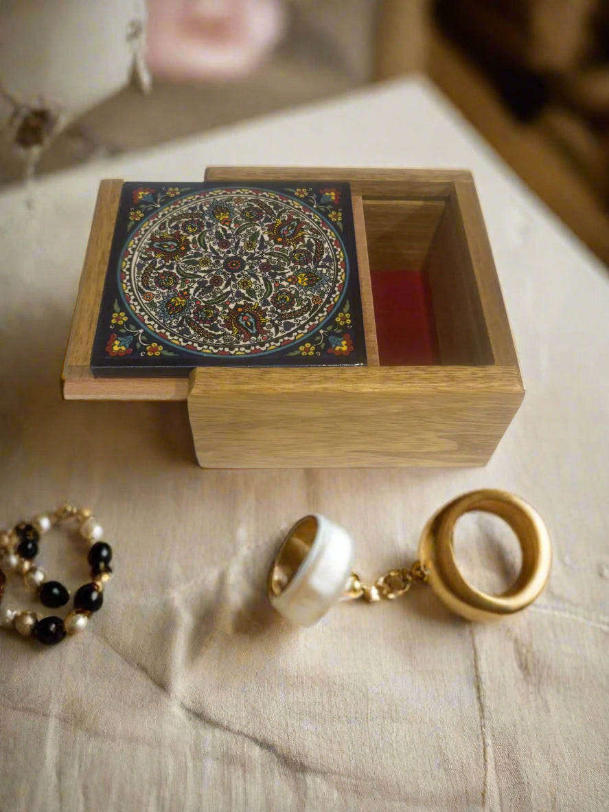 Handcrafted Ceramic & Wood Jewelry Box – 6" Keepsake Storage