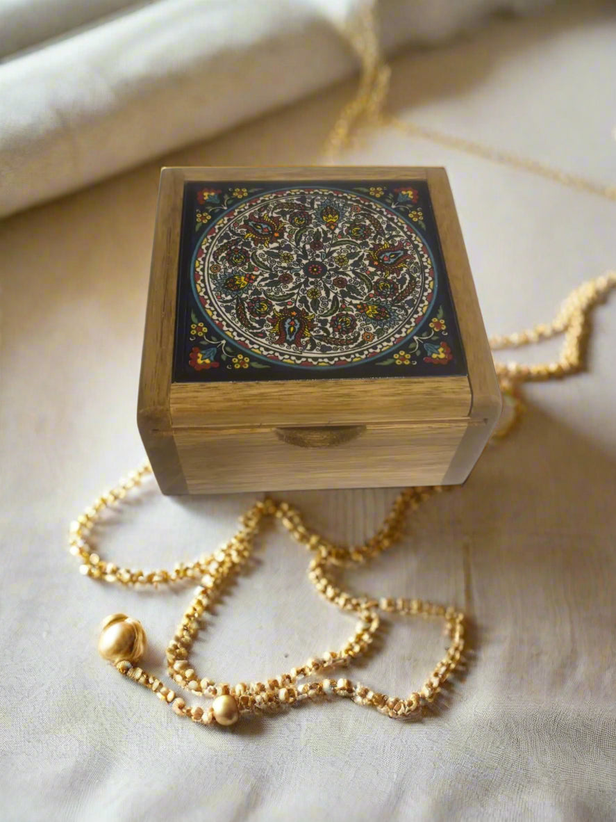 Handcrafted Ceramic & Wood Jewelry Box – 6" Keepsake Storage