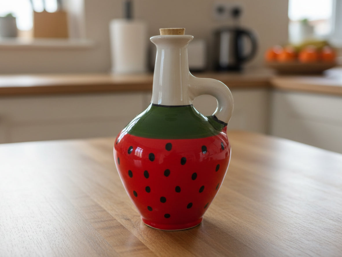 Handmade ceramic oil dispenser watermelon design