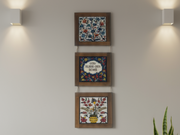 Palestinian Hand-Painted Ceramic Wall Art with Olive Wood Frame